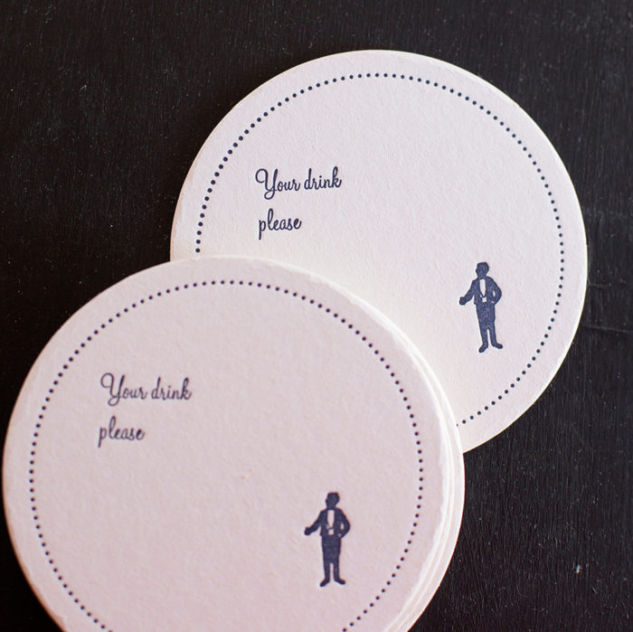 gentleman, coasters, letterpress,