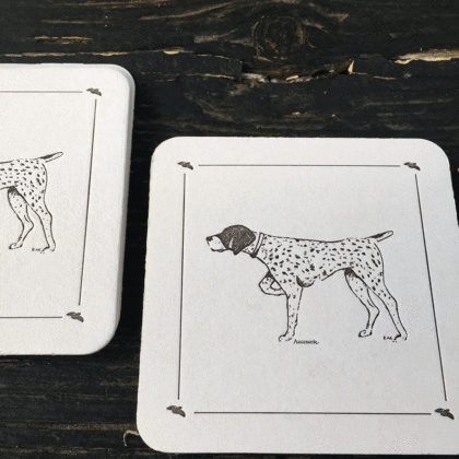 pointer, coasters, letterpress