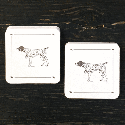 pointer, coasters, letterpress