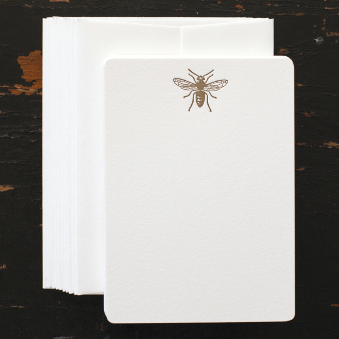 Bee Letterpress Note Card Set Ancesserie