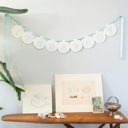 garland, letterpress, baby, boy, blue, shower, birth