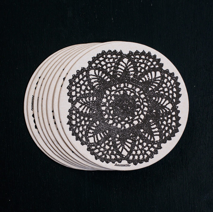 lace, coasters, letterpress, doily