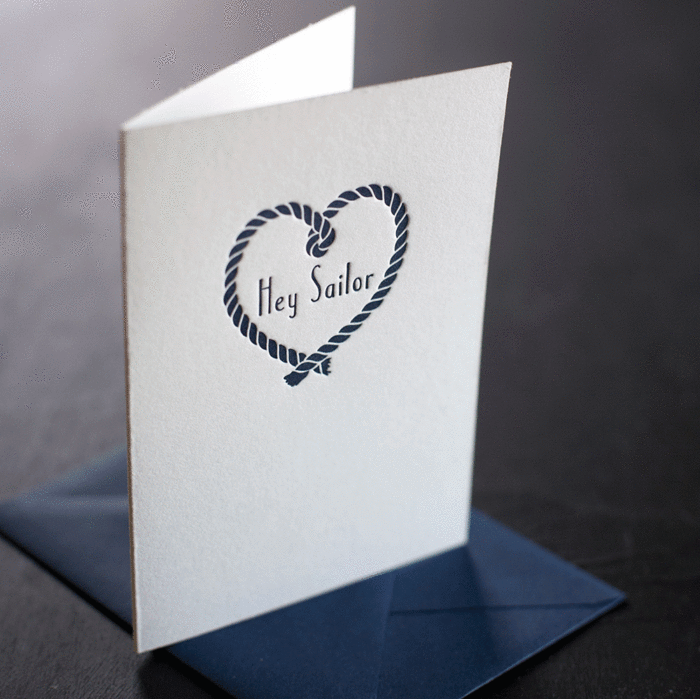 Hey Sailor Greeting Card Sailer, greeting card, howdy, hello, letterpress, sailing, coastal living