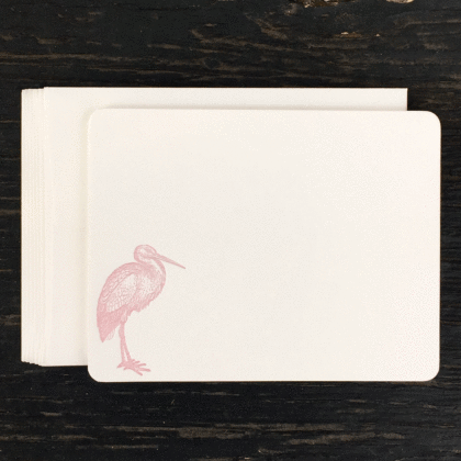 stork, note cards, letterpress, pink