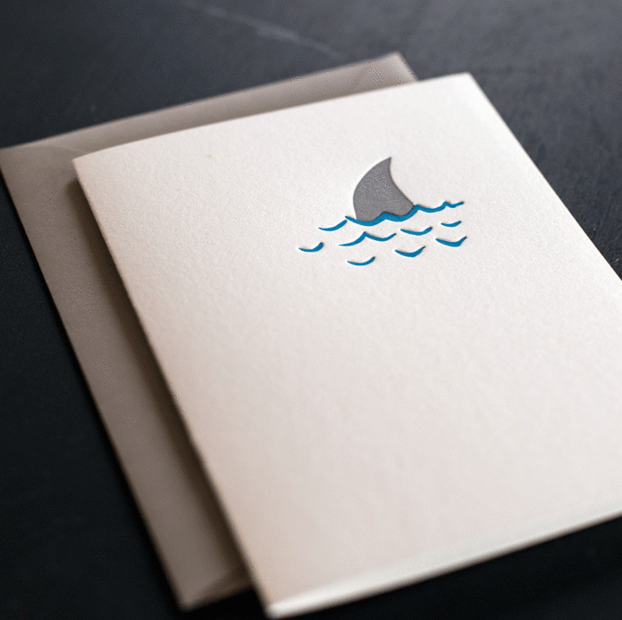 shark, fin, shark fin, ocean, danger, greeting card, letterpress