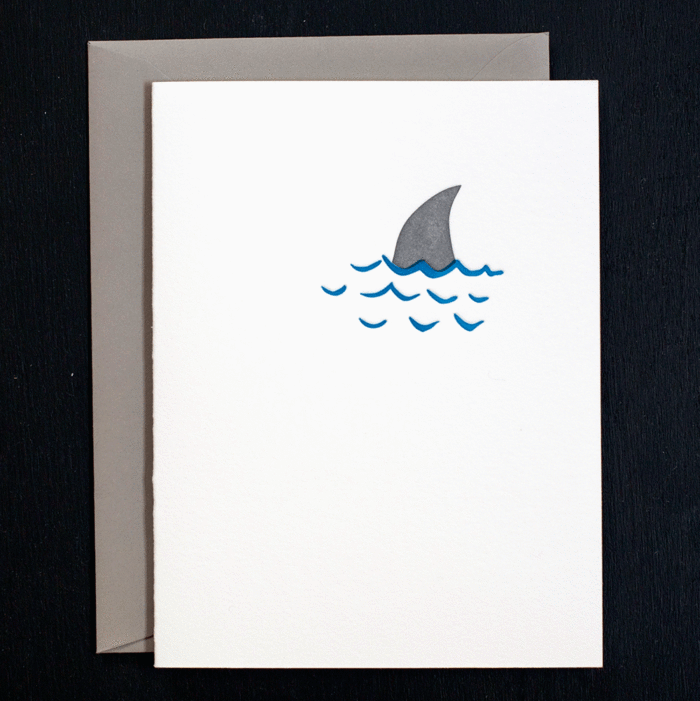 shark, fin, shark fin, ocean, danger, greeting card, letterpress