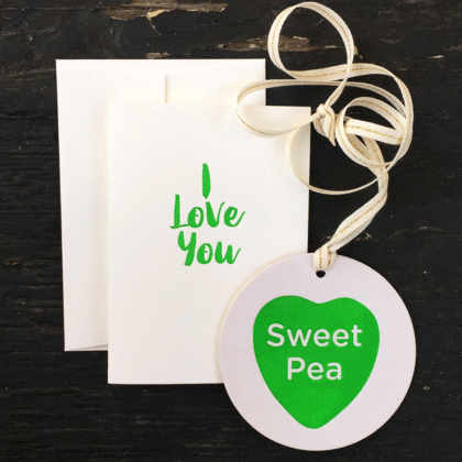 sweet pea, card, letterpress , greeting card, i love you, valentine