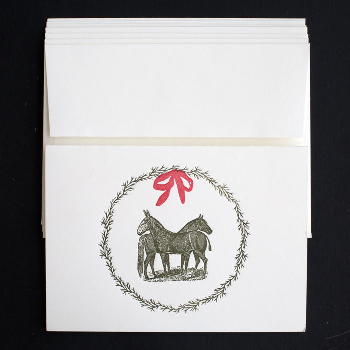 equine, wreath. holiday cards, mule, horse, boxed notes, boxed cards , holidays, rural, pastoral, farm,