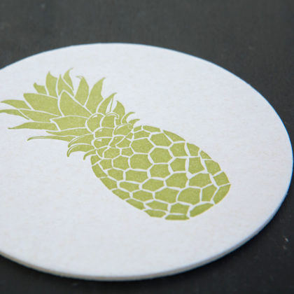 pineapple, letterpress, tropical, coasters, letterpress coasters, hostess gift, welcome, hospitality, tropical