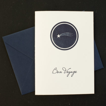 bon voyage, good luck ,happy trails, greeting card, letterpress, goodbye, safe travels