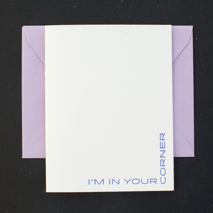 in your corner, greeting card, letterpress card, boxing, on your side,