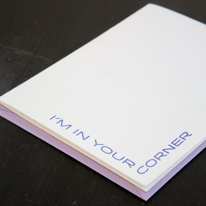 in your corner, greeting card, letterpress card, boxing, on your side,