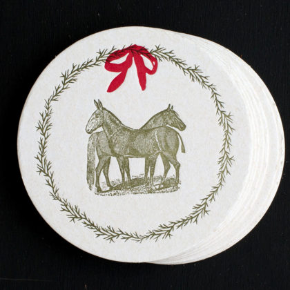 farm, coasters, letterpress coasters, bar ware bar tools, hostess gift, Holidays, horse, mule, pastoral, rural, wreath, equine