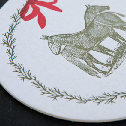farm, coasters, letterpress coasters, bar ware bar tools, hostess gift, Holidays, horse, mule, pastoral, rural, wreath, equine