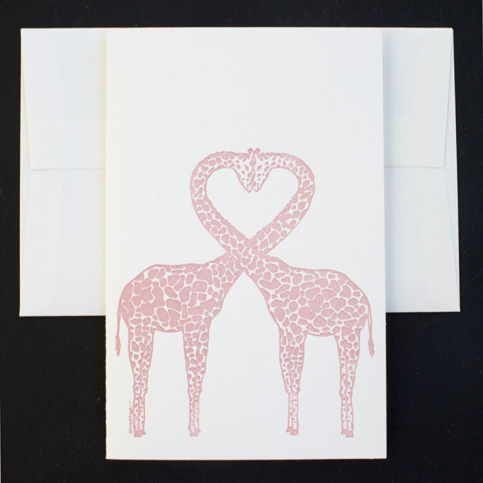 Giraffe Love Greeting Card giraffe, love, greeting card, letterpress card, valentine, chip, pink giraffe