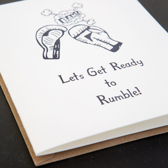 ready to rumble, boxing, greeting card, letterpress card, all set, high energy, all set