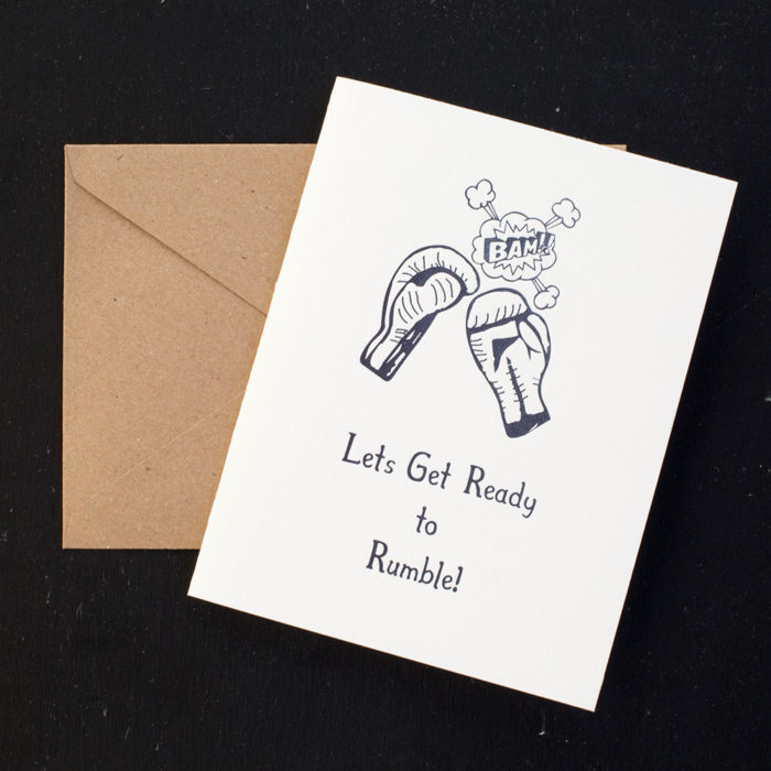 ready to rumble, boxing, greeting card, letterpress card, all set, high energy, all set